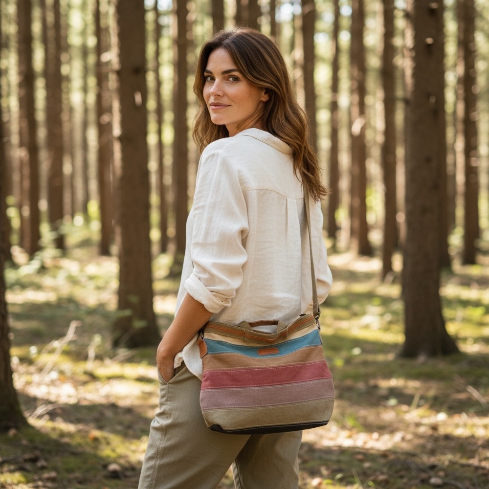 Source Unknown Multicolor Striped Canvas Crossbody Bag with Blue Accent - Picture 3 of 5